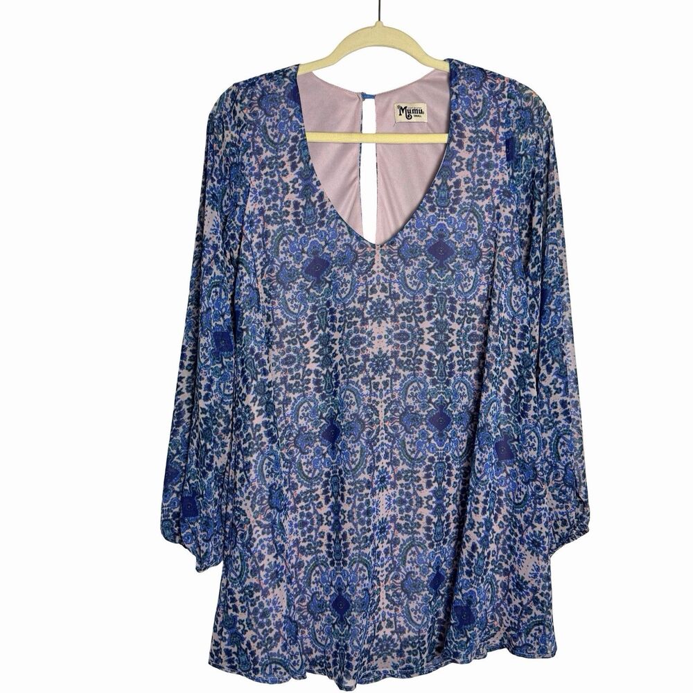 Show Me Your Mumu Donna Michelle Tunic Top Womens Small Blue Floral Lined  LS